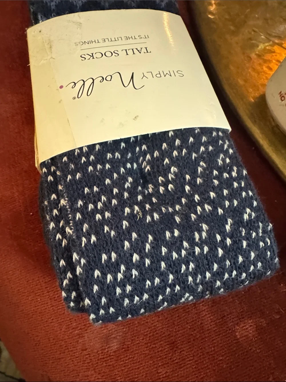 Simply Noelle Navy & Cream Knit Tall Socks with Button Detail